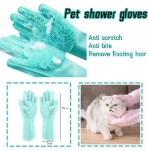 Pet shower gloves Pet Bath-Scrubber Gloves Heat Resistant Silicone Gloves Bathing Massaging for Dogs and Cats Pet Supplies Eco-Friendly Reusable Pet Grooming Gloves with Anti-Scratch & Floating Hair Removal Feature