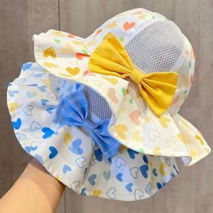 XIJIBAN Solid Color Princess Bow Fisherman Hat Ruffle Brim Breathable Children Mesh Basin Cap Cute Sun Hat for Summer Season