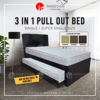 [INNDESIGN.SG] 3 IN 1 Pullout Bed With Mattress (Optional) (Fully Assembled and Free Delivery)(Single/Super Single/Queen/King)