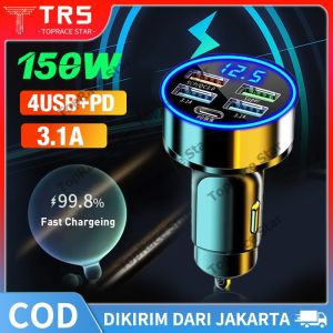 Charger Mobil Car Charger Charger Mobil Fast Charging Casan Mobil Super Cepat DC 12v-24v 150w QC3.0 + Pd 5 Usb Port Smart Mobil Phone Charger Plug Cepat Charger Usb Mobil Charger Hp Buat Di Motor