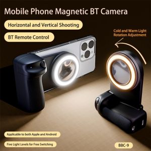 2025 Magnetic Phone Grip for MagSafe Bluetooth Shutter Phone Camera Handle Grip Selfie Stablizer w Fill Light for Universal Mobile Phones