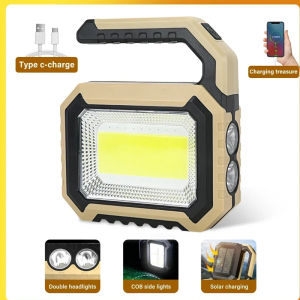 Newly designed solar handheld LED night light ultra bright work searchlight waterproof outdoor camping portable hiking flashlight can be charged urgently