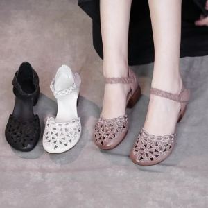 GKTINOO 2026 Summer Womens Genuine Leather Shoes Woman Retro Hollow Out Sandals Female Hook & Loop Heels Ladies Platform Sandal