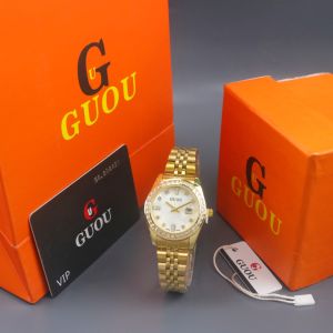 Box Exclusive Small + Paperbag / Jam Tangan Guou Crystal VA-862DR / Jam Tangan Fashion Wanita Tali Rantai Diameter 32 cm