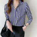 Kemeja Wanita Garis Hitam Putih Lengan Panjang Ganjar Pranowo Korean Style Kekinian Baju Motif Salur Black White Import Casual Pakaian Wanita  Blouse Stripe Oversize Jumbo Big Size Korea Style Terbaru Murah Katun Rayon Shakila Premium Hem Cewek Basic. 