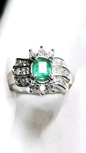 BATU permata Green emerald beryl colombia octagon set ladies/wanita garansi