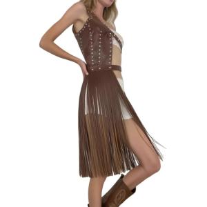 Long Fringed Suspender Belt For Daily Wear Decorative PU Leather Waist Cincher Belt For Concerts And Evening Party