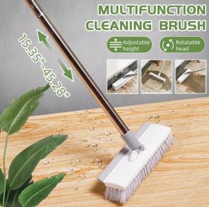 2 in 1 Long Handle Floor Mop Scrub Brush Bathroom Wiper Stiff Bristle Window Squeegee Magic Broom