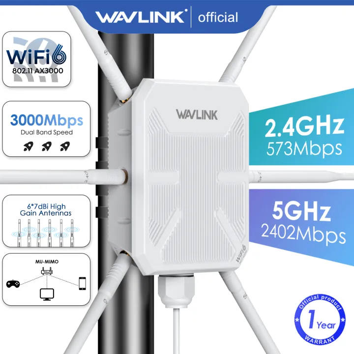 WAVLINK WiFi6 Outdoor Access Point, Dual Band 2.4G+5G AX3000 Long Range Outdoor WiFi Mesh Extender with PoE/6x7dBi High-gain Antennas