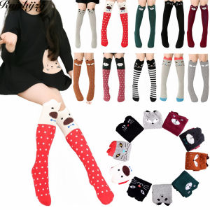 Ruizhijzg ถุงเท้าข้อเข่าสำหรับเด็กผู้หญิงถุงเท้าการ์ตูนน่ารักผ้าฝ้ายถุงเท้ากันลื่นเต้นรำยาวเข่า