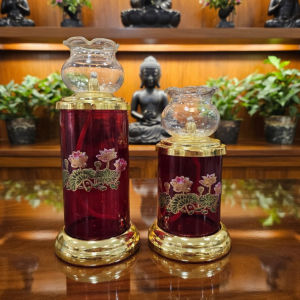 Đèn Dầu Thờ Cúng Cao Cấp  Đèn Lưu Ly Hoa Sen Bằng Thủy Tinh  Đèn Cúng Phật Bàn Thần Tài Gia Tiên [ Đèn 057 ]