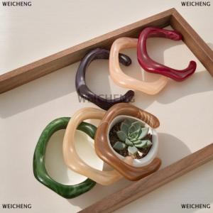 [COD] WEICHENG Fashion Unique Irregular Acrylic Cuff Bracelets For Women Simple Texture Multicolor Geometric Open Bangle Female Jewelry