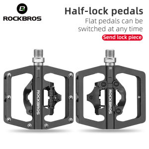 Rockbros Mountain Bike 2in1 Multifunctional Locking Pedals Locking Pedals Anti-slip Widened Pedals Come with cleat Bicycle Palin Pedals Aluminum Pedals Bearing Riding Accessories