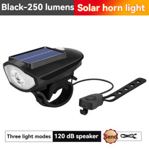 Solar Charging LED Bicycle Light with Loud Horn USB Rechargeable Waterproof Bike Headlight 3 Modes mountain bike night riding light outdoor light High Brightness Waterproof