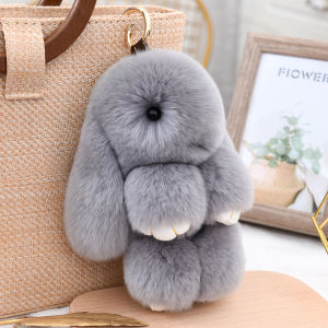 Thỏ bông dễ thương 18CM Móc khóa lông thú thật Rex Thỏ Pom Pom Quà tặng Đồ chơi Búp bê Phụ nữ Túi Mặt dây chuyền Quyến rũ Chìa khóa Xe hơi Chìa khóa Vòng kim loại2026