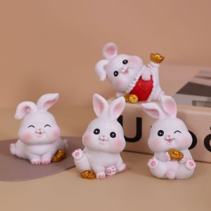 【H & L Welcomebaby】Zodiac Rabbit Ornament Mascot Resin Ornament Cartoon Wind Cute Naughty Bunny Lucky Doll Car Decoration Home Decoration Crafts Creative Gift 兔年吉祥物