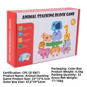 MAELIN Sensory Play Wooden Animal Stacking Block Wooden Stacking Layer Shape Matching Puzzle High Quality Cognitive Learning Fine Motor Training Toys Childrens Educational