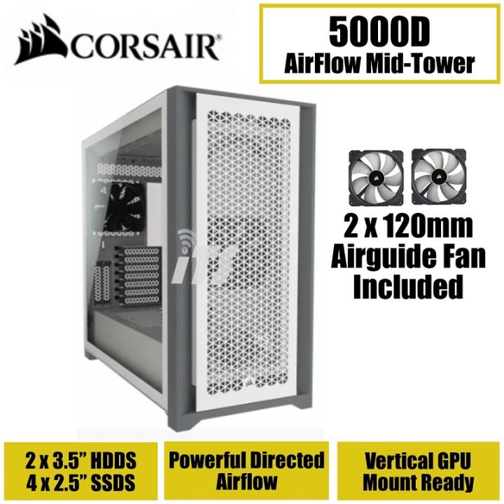 Corsair 5000D AIRFLOW Tempered Glass Mid-Tower ATX PC Case - White | Lazada