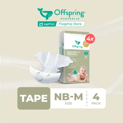 Offspring FeatherAir Premium Baby Diapers Tape NB264/S224/M192 [4 Packs]