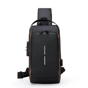 Men Anti-theft Lock Sling Bag Fashion Chest Pack Waterproof USB Crossbody Bag