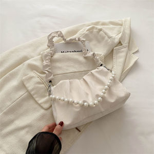 New French Beaded Chain Handbag 2024 Pleated Underarm Shoulder Crossbody Bag Purses and Handbags Pearl bag