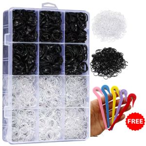 1000pcs/box Black Transparent Mini Disposable Rubber Band Hair Ties Ponytail Holder Bands Hair Accessories (box)