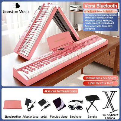 Benston Music- Piano Elektrik Lipat 88 Tuts Portable untuk Latihan Dewasa & Anak Kelas Profesional