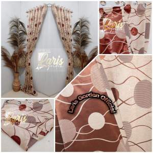 Hordeng Jendela Minimalis Pintu Kamar Blackout Motif Murah Mewah Warna Coklat Model Lobang 12 Ring