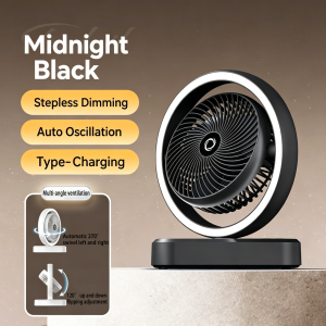2-in-1 LED desktop fan with light rechargeable 3-speed mini fan