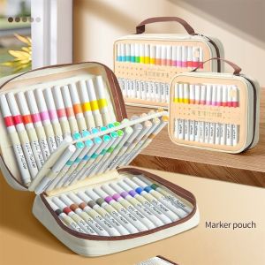 ESPERA Large Capacity Markers Pen Storage Bag 24/36/48/60/84/120 Slots Zipper Watercolor Pen Stationery Bag Professional Portable Canvas Storage Pencil Bag Art Supplies