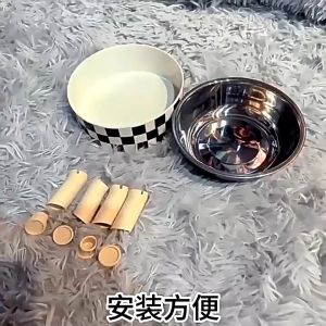 Rubvrenti Pet Bowl Stainless Steel High Foot Neck Protection Cat Bowls Polka Dot Grid Pattern Decoration