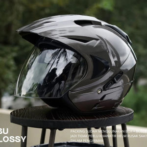 HELM PRIA DEWASA MURAH JP8 BIRU GLOSSY POLOS + DOUBLE VISOR KUALITAS SNI