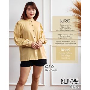 Mihar store / COD 11795 - Kemeja wanita kerah shanghai lengan panjang balon polos / Atasan cewek casual polos tangan balon casual simpel kerja terbaru korean style