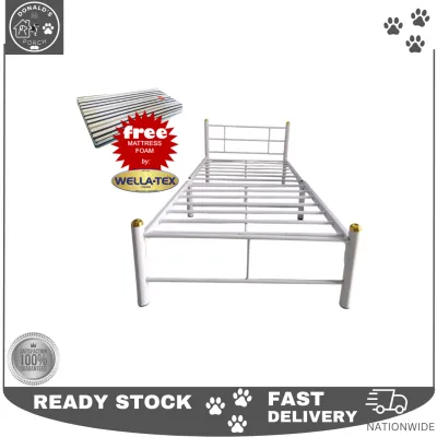 EZEKIEL SINGLE METAL BED FRAME with MATTRESS SPLIT TYPE (3 INCHES FOAM) - DONALDs PORCH