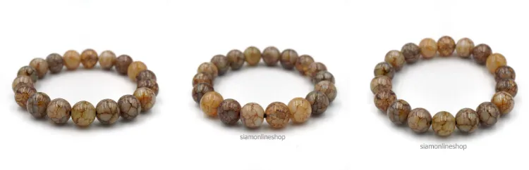 CRACKED AGATE หินเกล็ดมังกร หินสี โทนสีน้ำตาล ขนาด 10 มม. สร้อยข้อมือหินนำโชค
