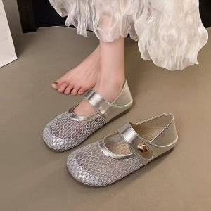 Free Shipping Lace Mesh Single Shoes With Small Gold Embellishments 2026 Summer WomenS Hollow-Out Breathable Shoes New Mesh Single Shoes