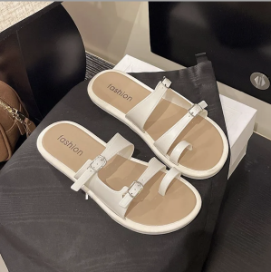 ReTouch Women Flat Sandals Summer Fashion One Toe Multi Strap PVC Beach Slippers Casual Elegant SDM-2505