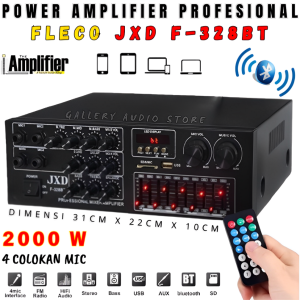 Power Amplifier Stereo Bluetooth FLECO JXD F-328BT 2000W | Amplifier Bluetooth Karaoke Indikator Meter VU Suara Surround 4MIC FM AUX USB SD AMP Remote Kontrol | Amplifier Audio FLECO JXD F-328BT USB/SD/FM/MP3 | Gallery Audio