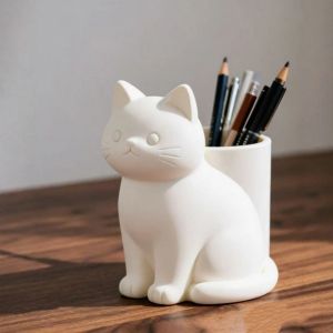 JPTD Plastic Cat Pen Holder Decorative 3D Printed Cat-Shaped Storage Tube Multi-functional Cute Stationery Storage Box for Home