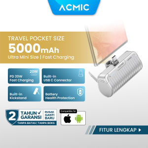 ACMIC MINIGO Mini PowerBank + Phone Holder USB Type C or iPhone Lightning  PD Fast Charging 20 Watt