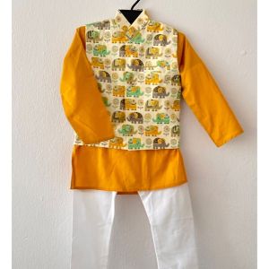elephant print boys kurta and jacket set-Readystock in SG-Boys ethnic wear