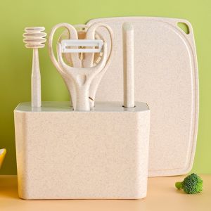 Kitchen Cooking Knife Set 7PCS Scissor Chef Knife Peeler Fruit Knife Chopping Board Egg Yolk Separator With Knife Holder