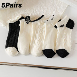 ถุงเท้าหุ้มข้อสาวน่ารักน่ารักสำหรับผู้หญิงถุงเท้าผ้าฝ้ายระบายอากาศได้ดีแฟชั่นสไตล์ฤดูร้อน5คู่/ชุด