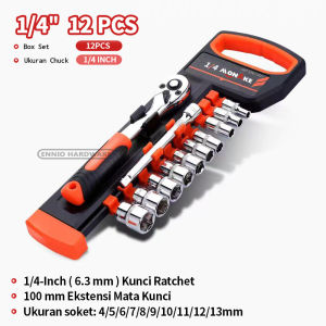 German tools Kunci Sok Set 12/32/37/46/53/61/82/94 pcs Set 1/2 and 1/4 inch Set Lengkap Kunci Mata Sok Potong Kunci Pas Alat Set Cincin 24 gigi Wrench Rachet alat perkakas lengkap motor Rachet Handle Multifungsi kunci