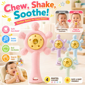 Baby Rattle Teether Infant Teething Chew Toy Ferris Wheel Silicone Teether Soothing Anti Finger Sucking Boilable BPA Free Newborn Gift