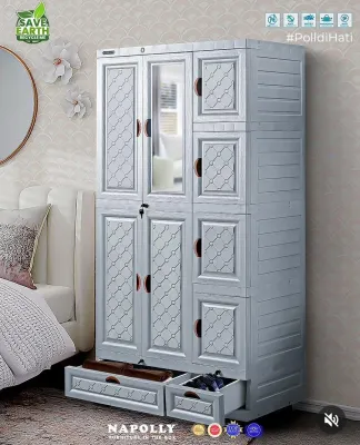 LEMARI PLASTIK NAPOLLY MIDICAB CABINET GANTUNG + CERMIN DRAWER + 4 TOWER [NAPBOX]