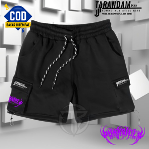 Tarandam Jaya Celana Cargo Pendek Keren Warna Hitam Motif Punk Metal Ungu Grafiti Short Pant Cowok Cewek Korean Style 2024 Terlaris Kota Bandunng Boart Short Model Kekinian Tali Serut Karet Pinggang