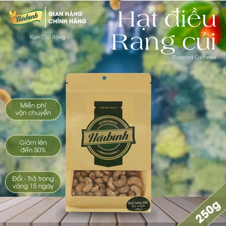 Hạt điều rang củi Hải Bình Gia Lai 250Gr - Túi Zipper giấy - Ăn Vặt (Còn vỏ lụa, date mới) Nuts Food