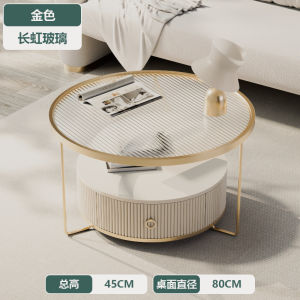 LZD  Light Luxury Home Living Room Sofa Rock Plate Side Several Small Apartment Changhong Glass round Coffee Table Creative Drawer Small round Table