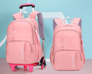 Fashion Simple Six-wheel Climbing Stairs Waterproof Breathable Backpack Junior High Elementary School Students Trolley School Bag